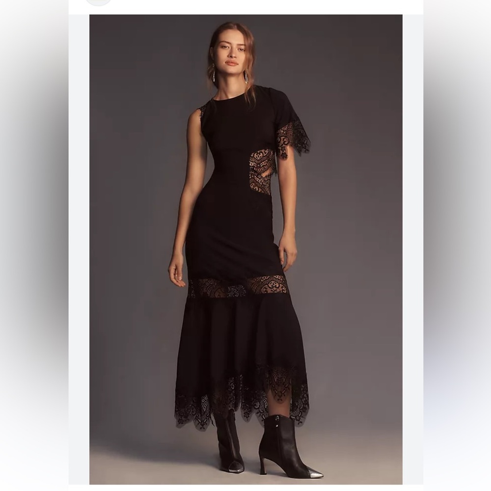 Hutch Asymmetrical Lace Mix Slip Dress Elegant Black Lace Dress